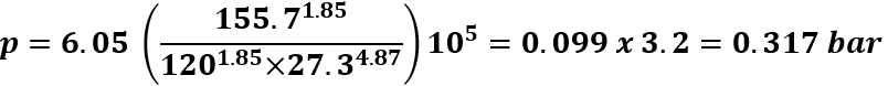 Hazen Williams pressure loss calculation for step 7
